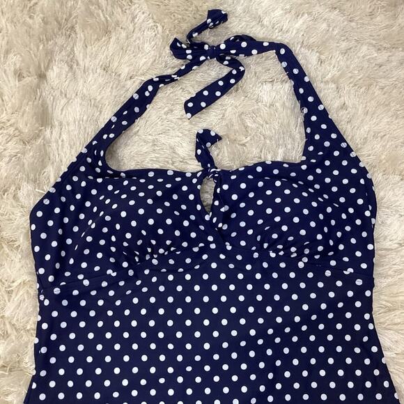 Peyton & Parker One Piece Swimsuit XXL Navy White Polka Dot Halter Top NWT - Picture 5 of 7